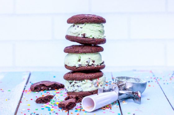 Mint chocolate chip ice cream sandwiches